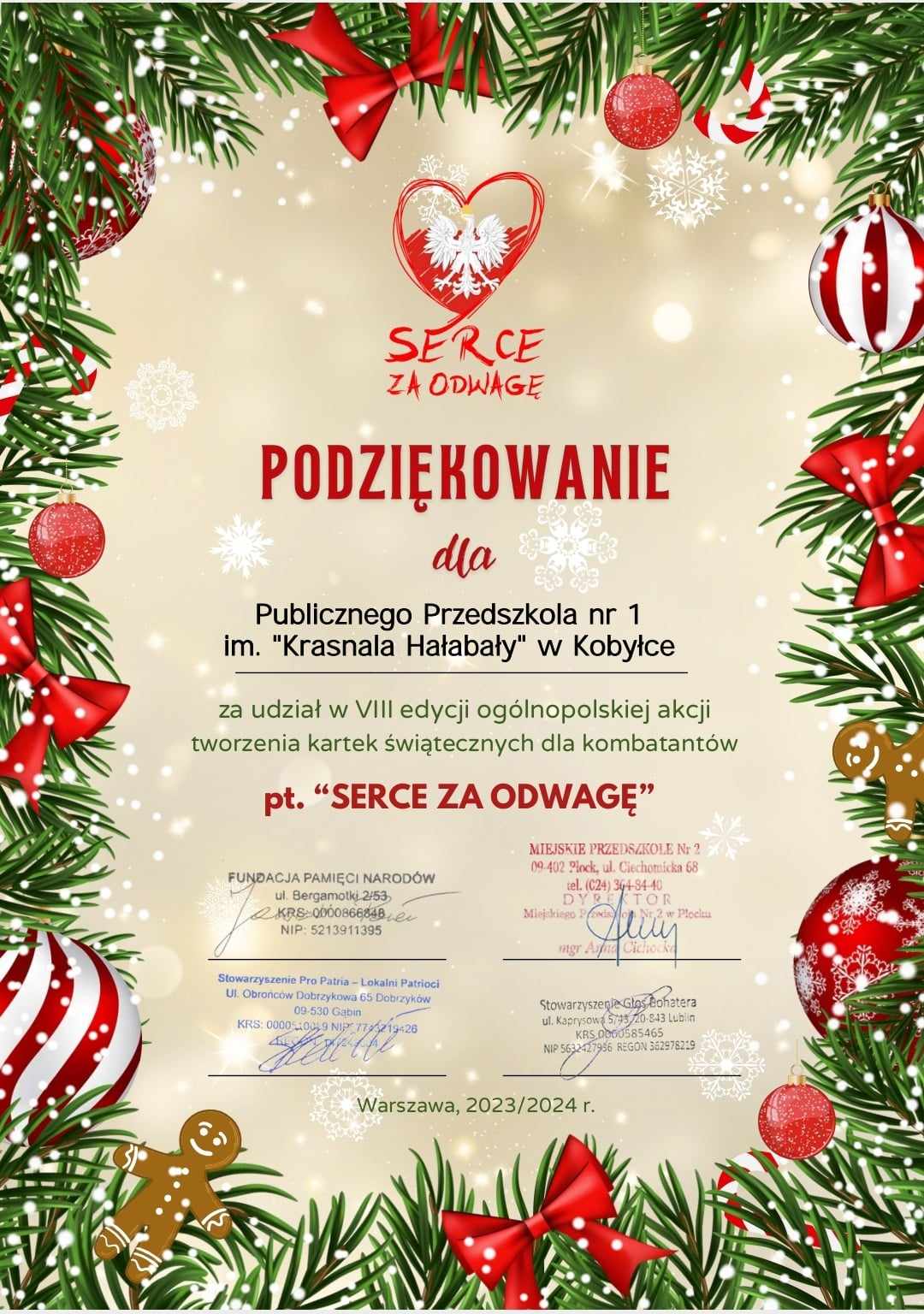 Podziękowanie w ogólnopolskiej akcji „Serce dla kombatantów”
